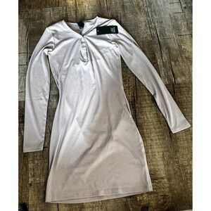 Wild Fable Women Ribbed Henley Long Sleeve Mini Dress Light Gray XS